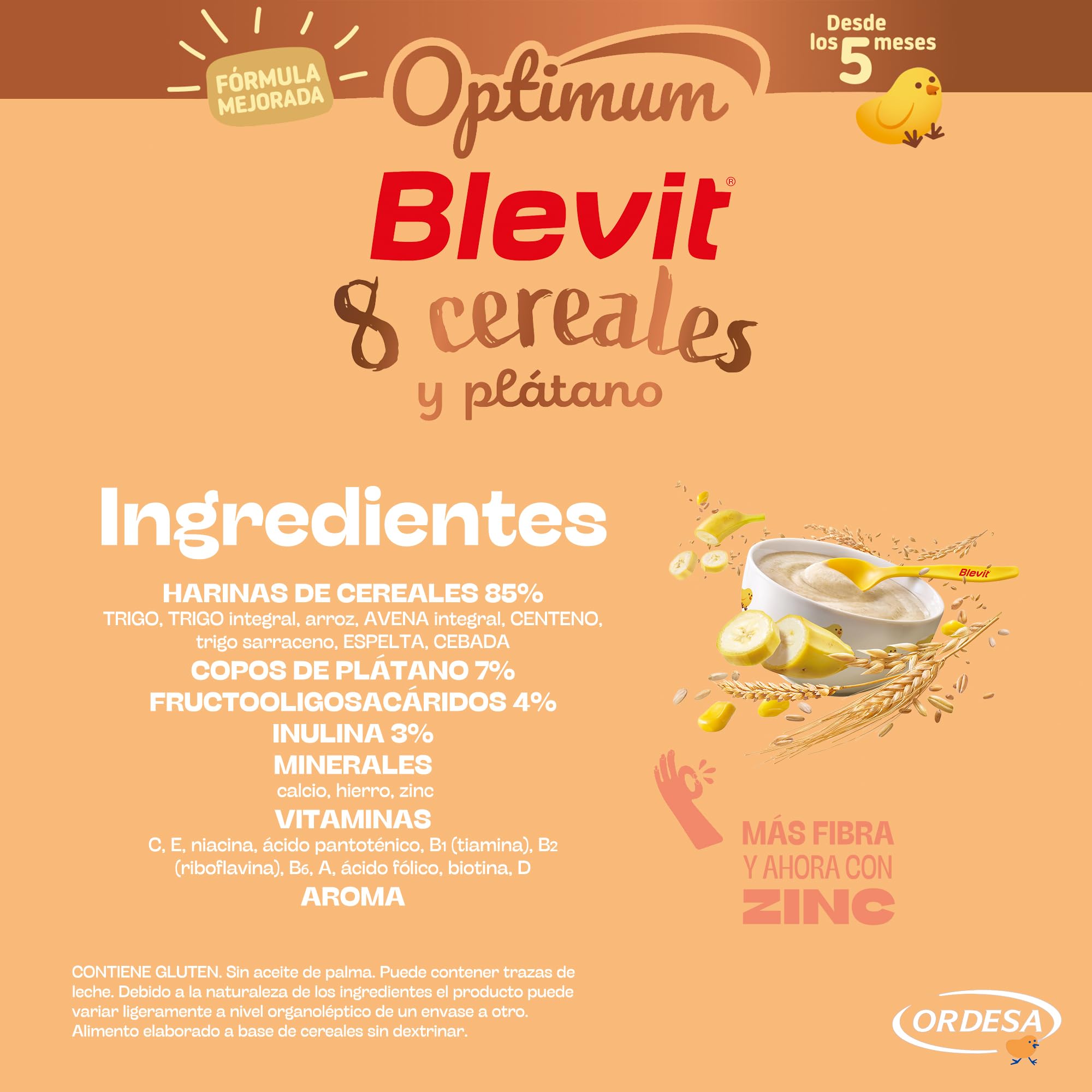 Blevit Optimum 8 Cereales y Plátano | 250g | Papilla para Bebé con 85% de Cereales - Copos de Plátano, Vitaminas, Minerales y Fibra
