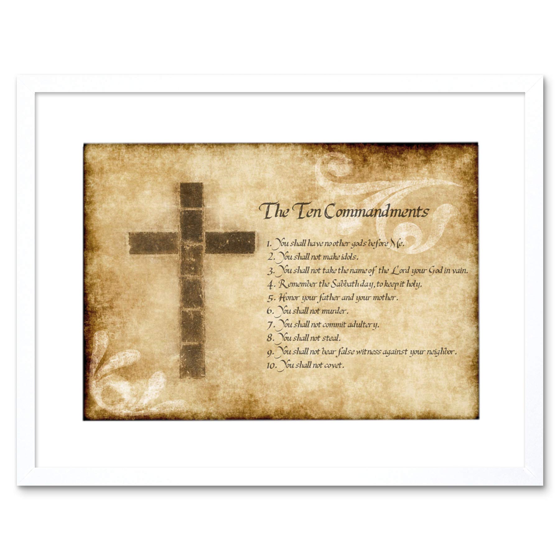 TEN 10 COMMANDMENTS CROSS CHRISTIAN QUOTE FRAME ART PRINT PICTURE F12X1145
