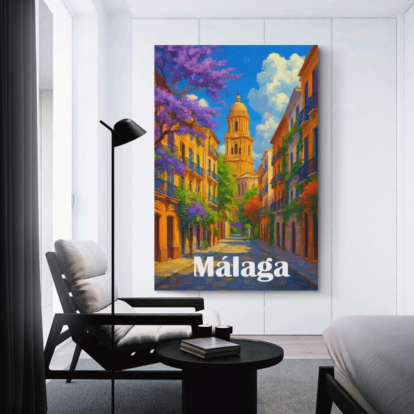 Junmoney Malaga Street View Painting Wall Picture Print 20x30inch(50x75cm), for Home Walls, Creative Rooms Or Shared Spaces, Stylish Home Artwork for Focal Walls