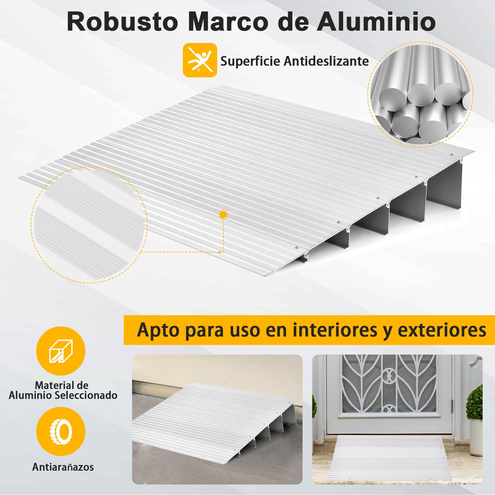 COSTWAY Rampa de Umbral de Puerta, Rampa de Umbral Ajustable de Marco de Aluminio Resistente, Superficie Antideslizante, Capacidad de 317 KG, para Sillas de Ruedas y Sillas Eléctricas (Altura 13 cm)