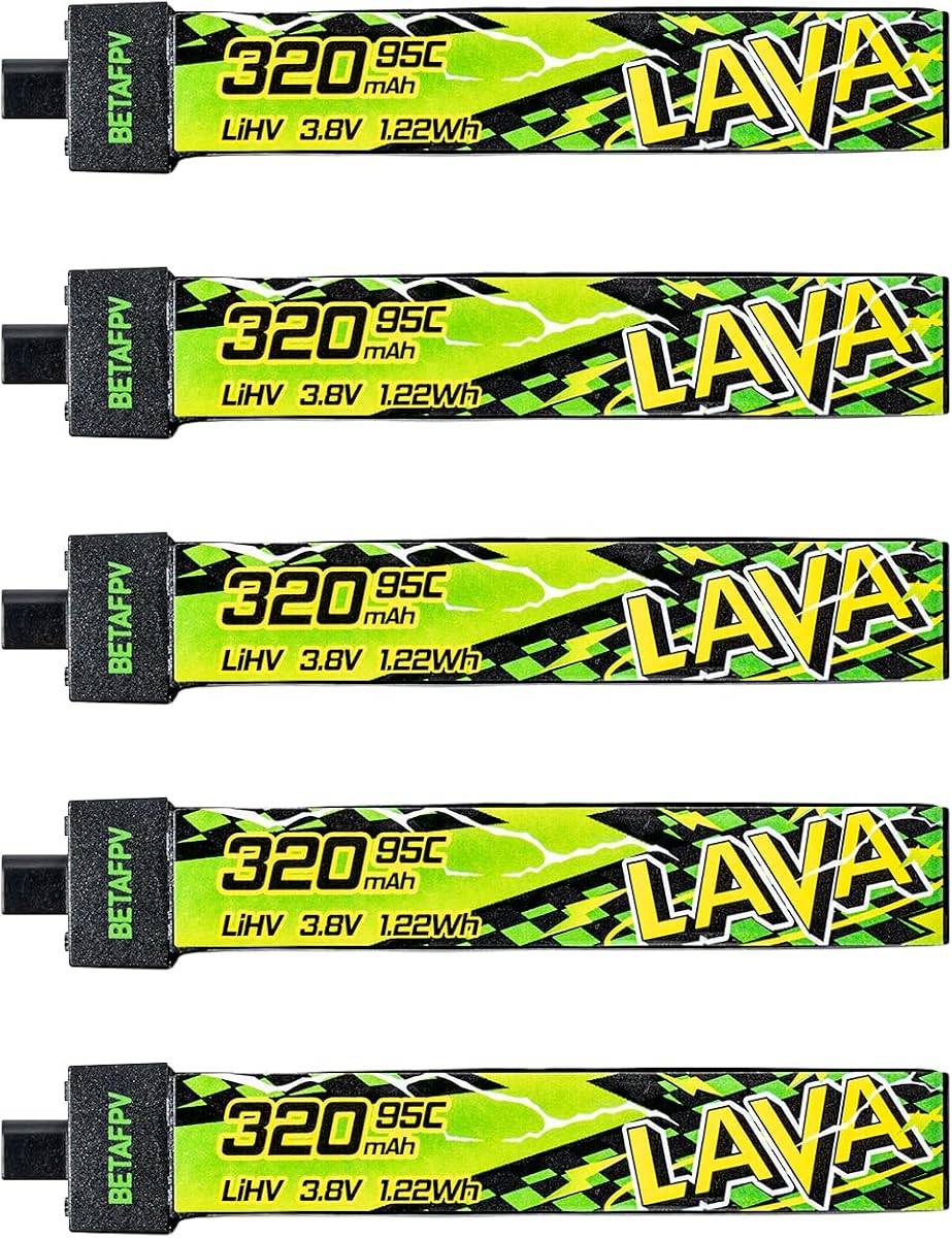 BETAFPV 5 piezas Lava II 1S 320 mAh Batería LiHV 3.8V 95C con conector BT2.0 | Tecnología de plegado en Z mejorada, compatible con 1S Tiny Whoop Drone Quadcopter como Cetus FPV Kit, Air65, Meteor65 Pro