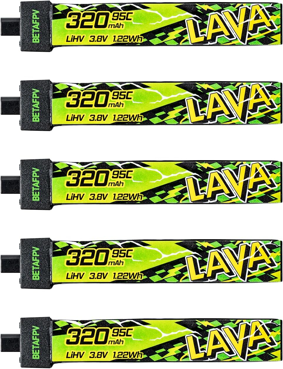 BETAFPV 5pcs Lava II 1S 320mAh Battery 3.8V 95C LiHV Battery with BT2.0 Connector Compatible with 1S Tiny Whoop Drone Quadcopter Like Cetus FPV Kit, Air65, Meteor65 Pro 1S Brushless Drones