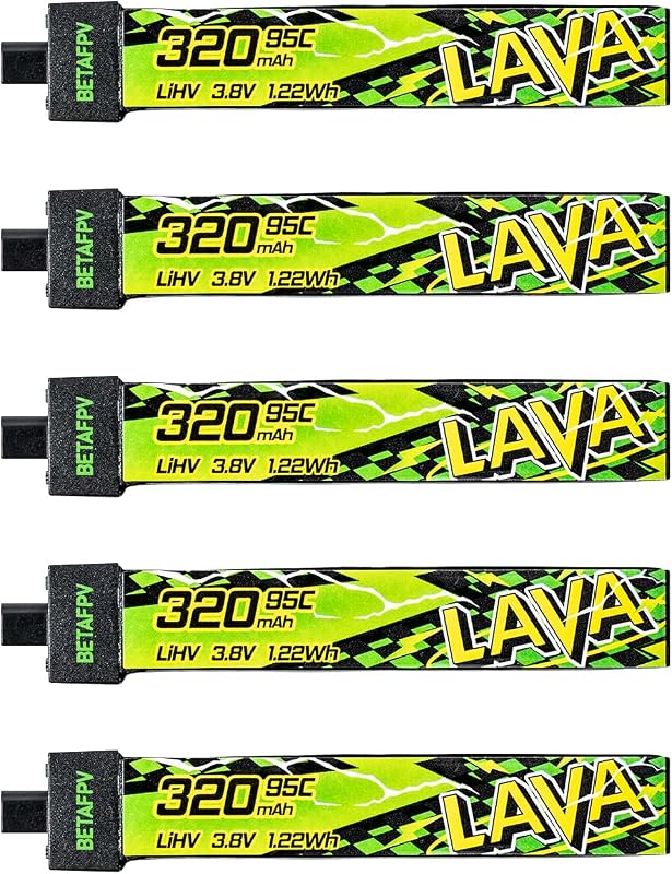 BETAFPV 5 piezas Lava II 1S 320 mAh Batería LiHV 3.8V 95C con conector BT2.0 | Tecnología de plegado en Z mejorada, compatible con 1S Tiny Whoop Drone Quadcopter como Cetus FPV Kit, Air65, Meteor65 Pro