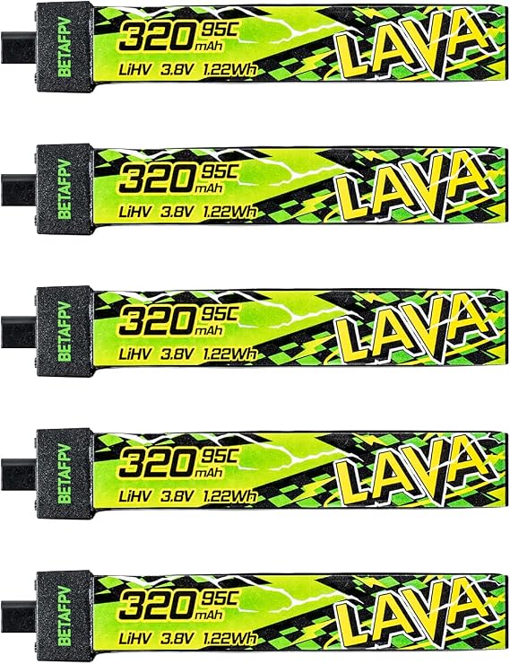 BETAFPV 5pcs Lava II 1S 320mAh Battery 3.8V 95C LiHV Battery with BT2.0 Connector Compatible with 1S Tiny Whoop Drone Quadcopter Like Cetus FPV Kit, Air65, Meteor65 Pro 1S Brushless Drones