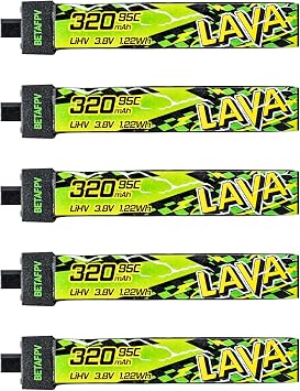 BETAFPV 5pcs Lava II 1S 320mAh Battery 3.8V 95C LiHV Battery with BT2.0 Connector Compatible with 1S Tiny Whoop Drone Quadcopter Like Cetus FPV Kit, Air65, Meteor65 Pro 1S Brushless Drones