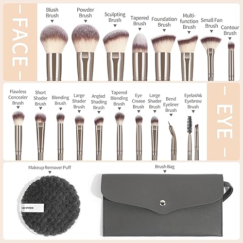 Miniatura 2 de Glitzcharm Juego de 18 + 2 brochas de maquillaje profesional de alta calidad, sintéticas, de viaje, brochas de maquillaje para sombra de ojos, base,