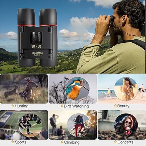 Miniatura 6 de 30 x 60 mini paquetes de prismáticos, binoculares plegables ligeros para adultos y niños, prismáticos compactos de fácil enfoque con visión de poca