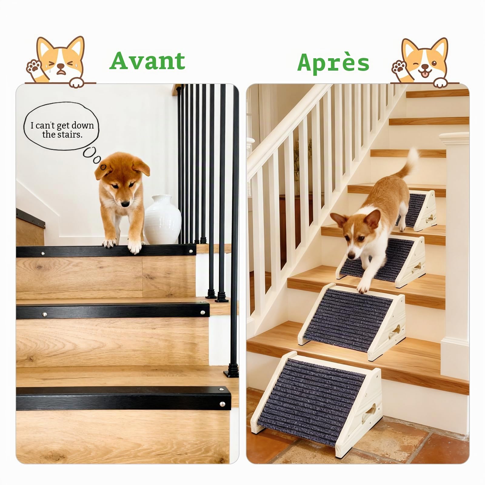 4 Pièces Escalier pour Chien, Marches Antidérapantes pour Animaux de Compagnie avec Revêtement en Moquette, Rampes à Angle Bas, Marches et Escaliers pour Petits Chiens et Animaux de Compagnie