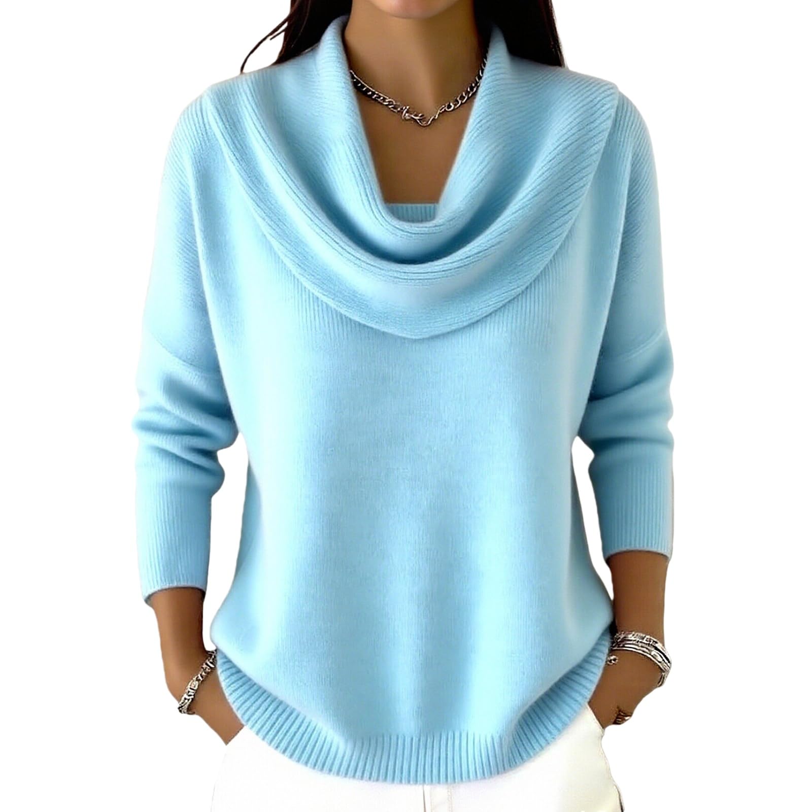 Knit Sweater for Women Cowl Neck Pullover Sweater Cozy Casual Loose Fashion Long Sleeve Trendy Tops Shirt Fall