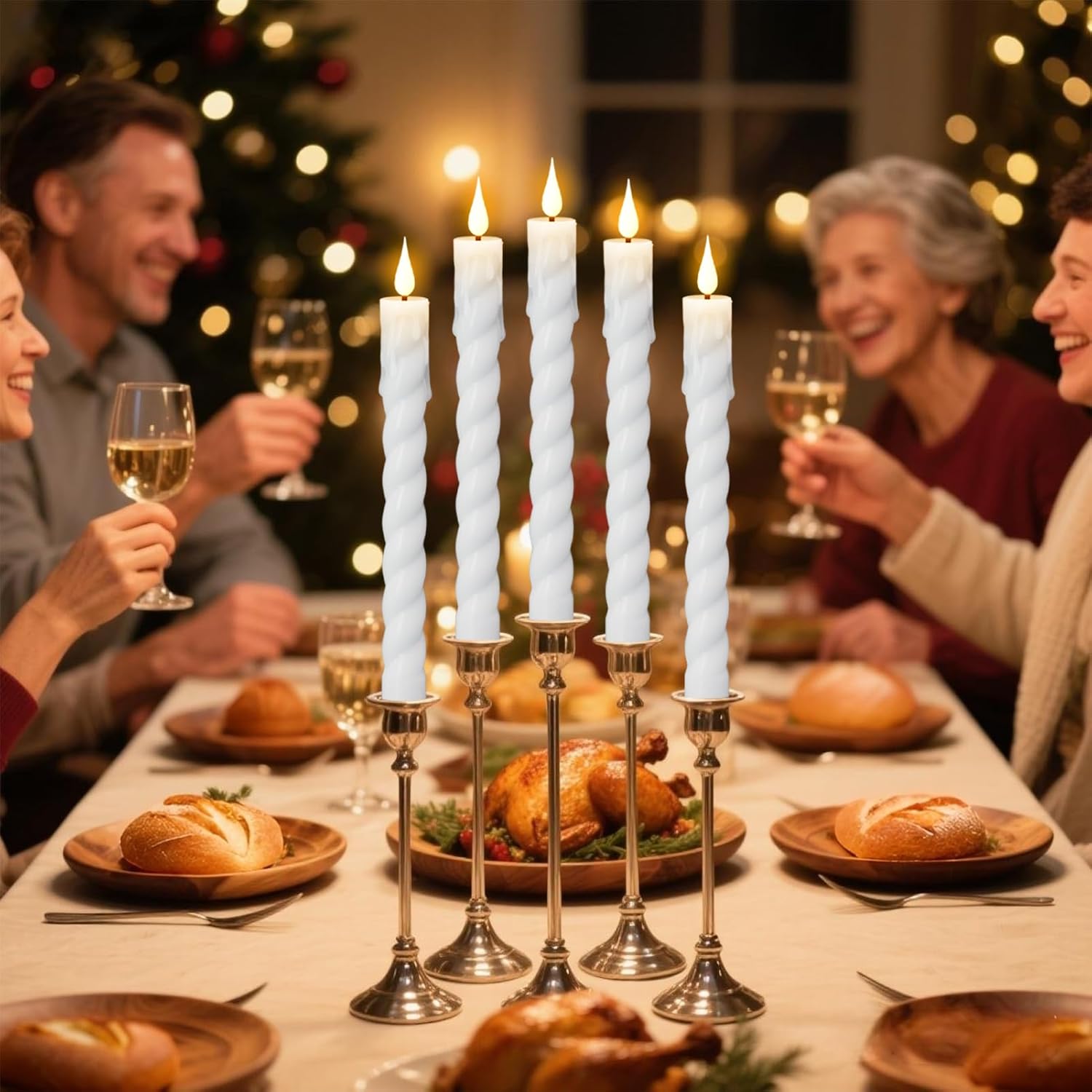 Wondise Flameless Taper Candles with Remote Timer, Battery Operated Dripless LED Candlesticks with 3D Wick Flickering Plastic Candles for Christmas Fireplace Wedding Decoration