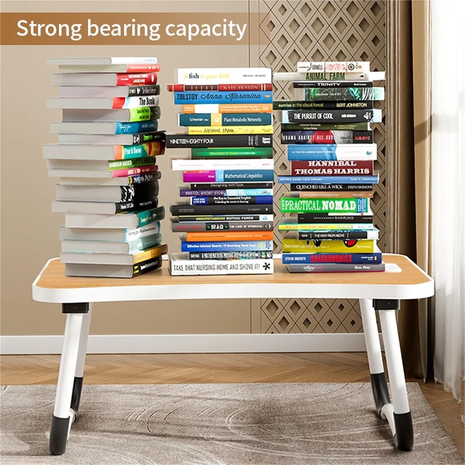 Bed Trays Portable Laptop Desk with USB Light, Small Fan, Cup Holder, Tablet Slot, and Lifting Handle - Foldable for Working
