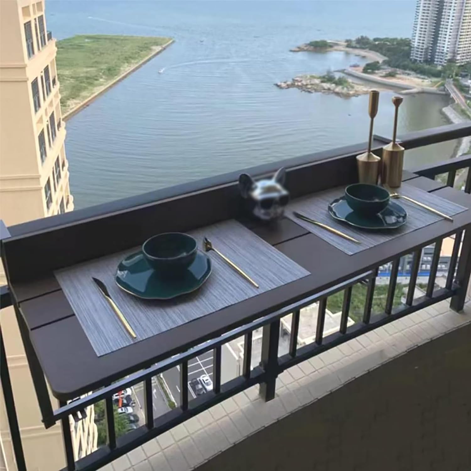 Mesa colgante para balcón de 60x37cm con barandilla ajustable para terraza