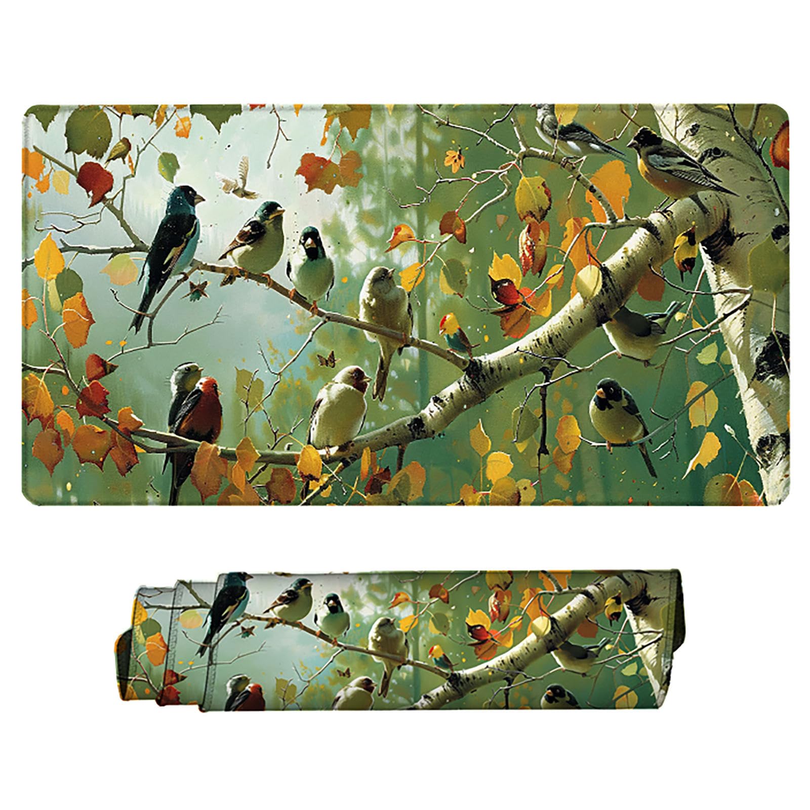 Żółta podkładka pod mysz XXL, podkładka na biurko, 1200 x 600 cm, szyte krawędzie, podkładka pod mysz, gumowa podstawa, ptak, podkładka pod mysz, stabilna przyczepność na gładkich