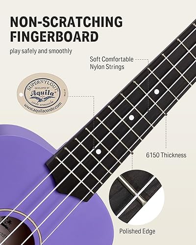 Miniatura 96 de Donner Ukelele soprano para principiantes, ukelele mate de 21 pulgadas, kit para principiantes con correa para bolsa, afinador, cuerdas, púas