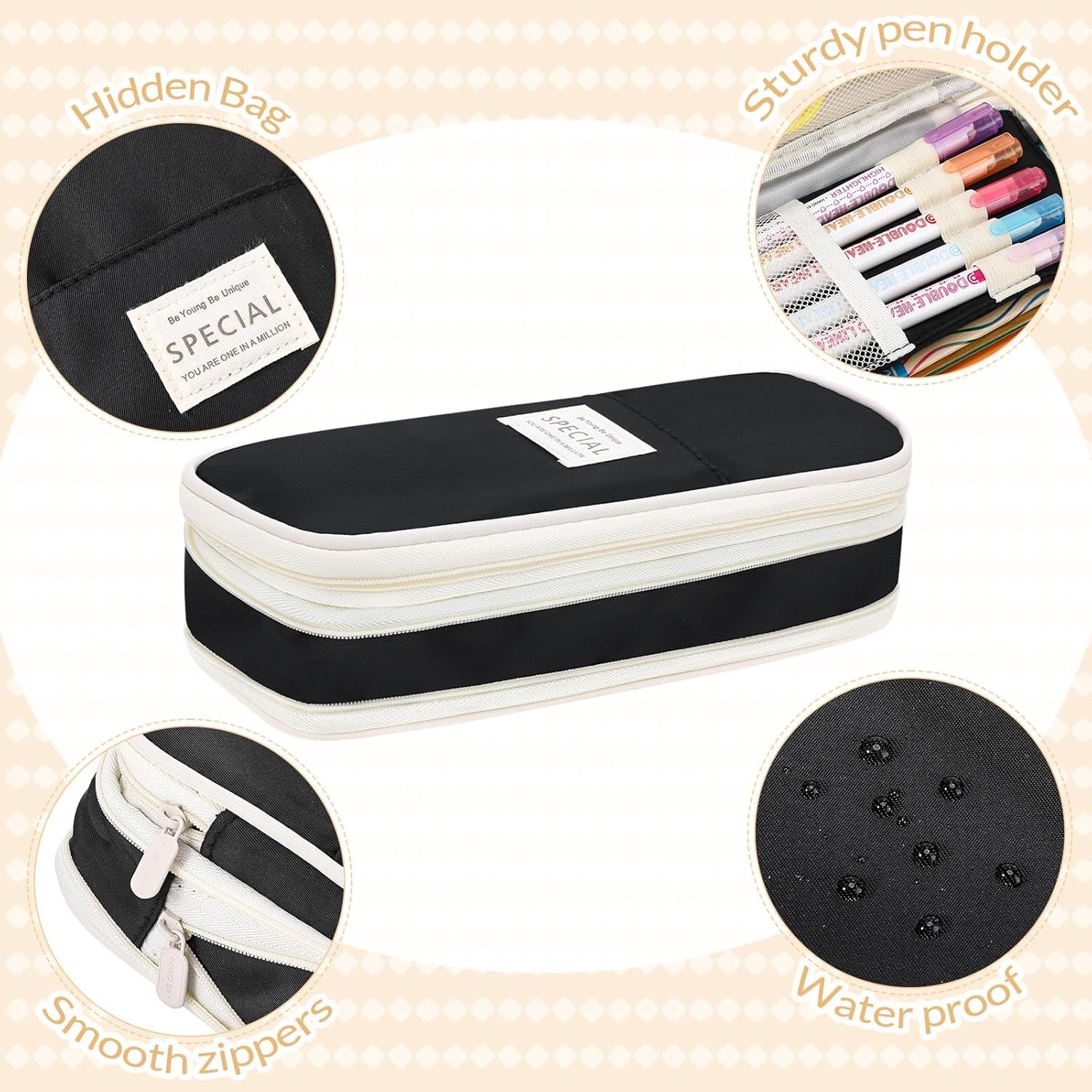 Niwlix Large Capacity Pencil Pouch Box for Girls & Boys Aesthetic Stationery Pouch for School Kids College Students, Pouches for School Girls (Black) 2