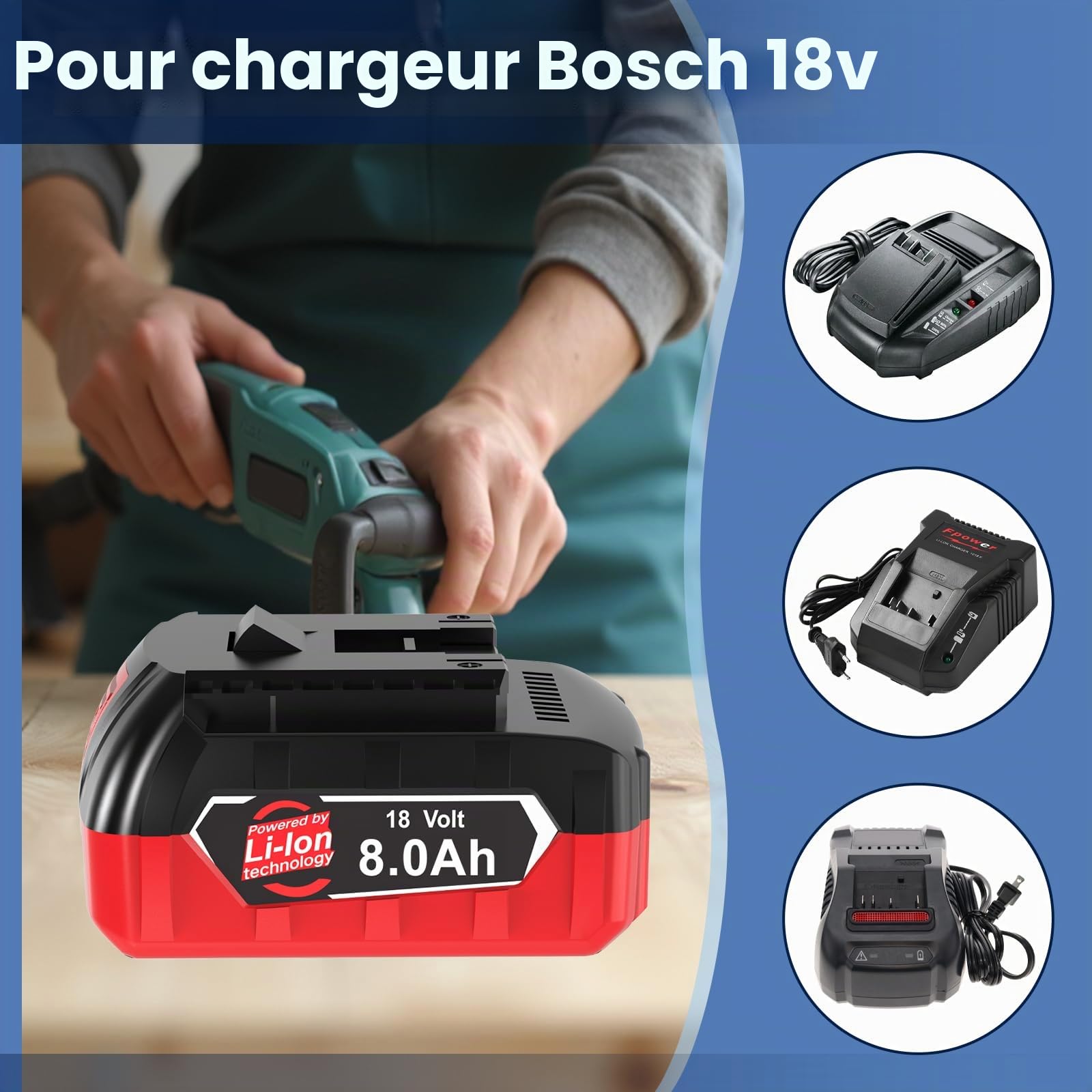 Dosctt 2 X 8000mAh Compatible pour Bosch Professional 18V System Batterie GBA, ne s'applique Pas à Toutes Les Batteries et Tous Les chargeurs des Outils 18 V du système pour Bosch Maison et Jardin.