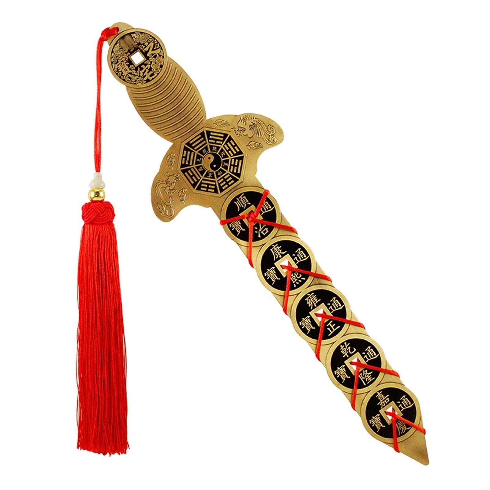 HDBCYUAZ Chinese Feng Shui Bagua Mirror Brass Coin Sword Living Room Pendant Wall Decoration