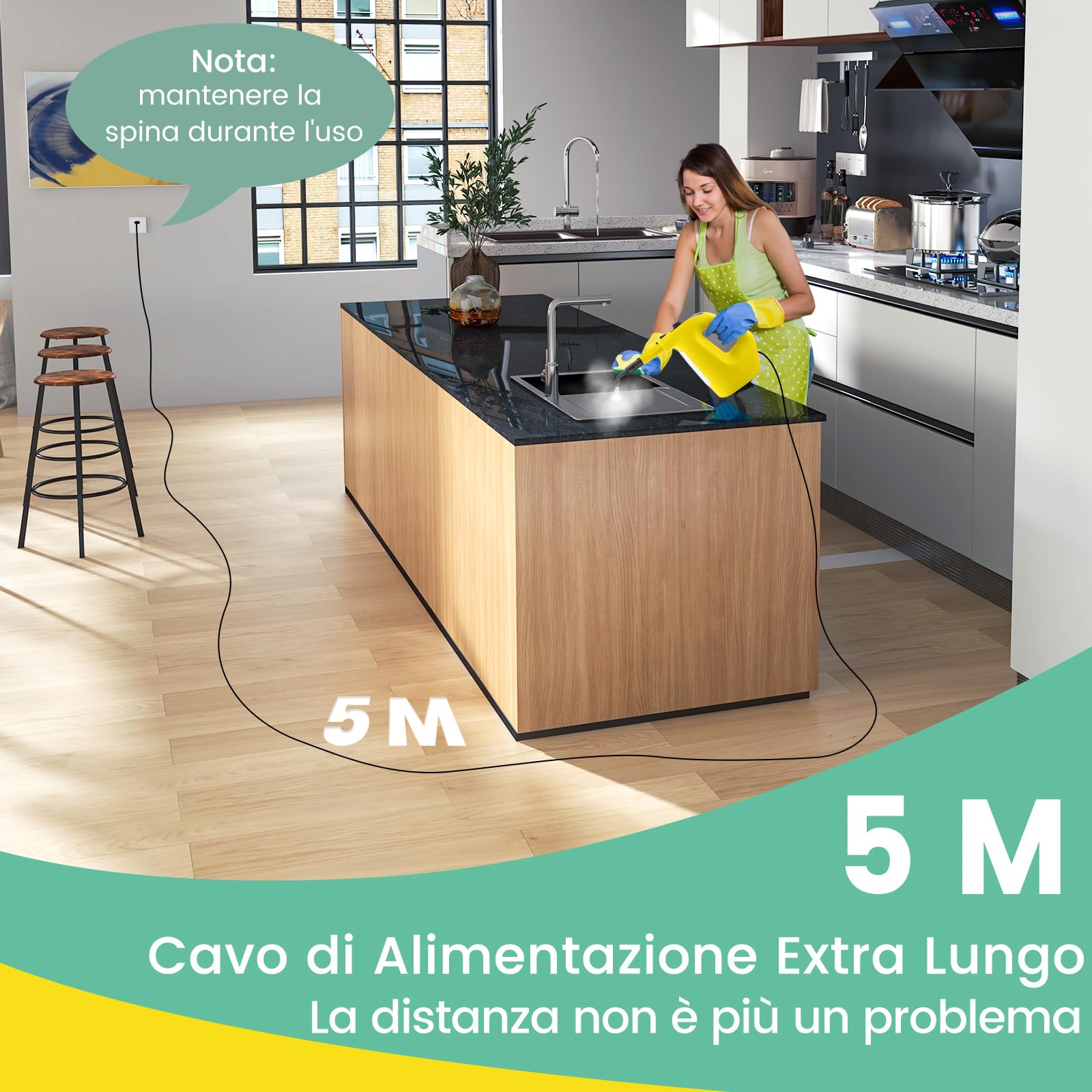 COSTWAY 1500W Pulitore a Vapore Portatile, Macchina a Vapore con Serbatoio d'Acqua da 400 ml Blocco per Bambini e Kit di Accessori da 14 Pezzi, 33x13x24,5 cm (Giallo)