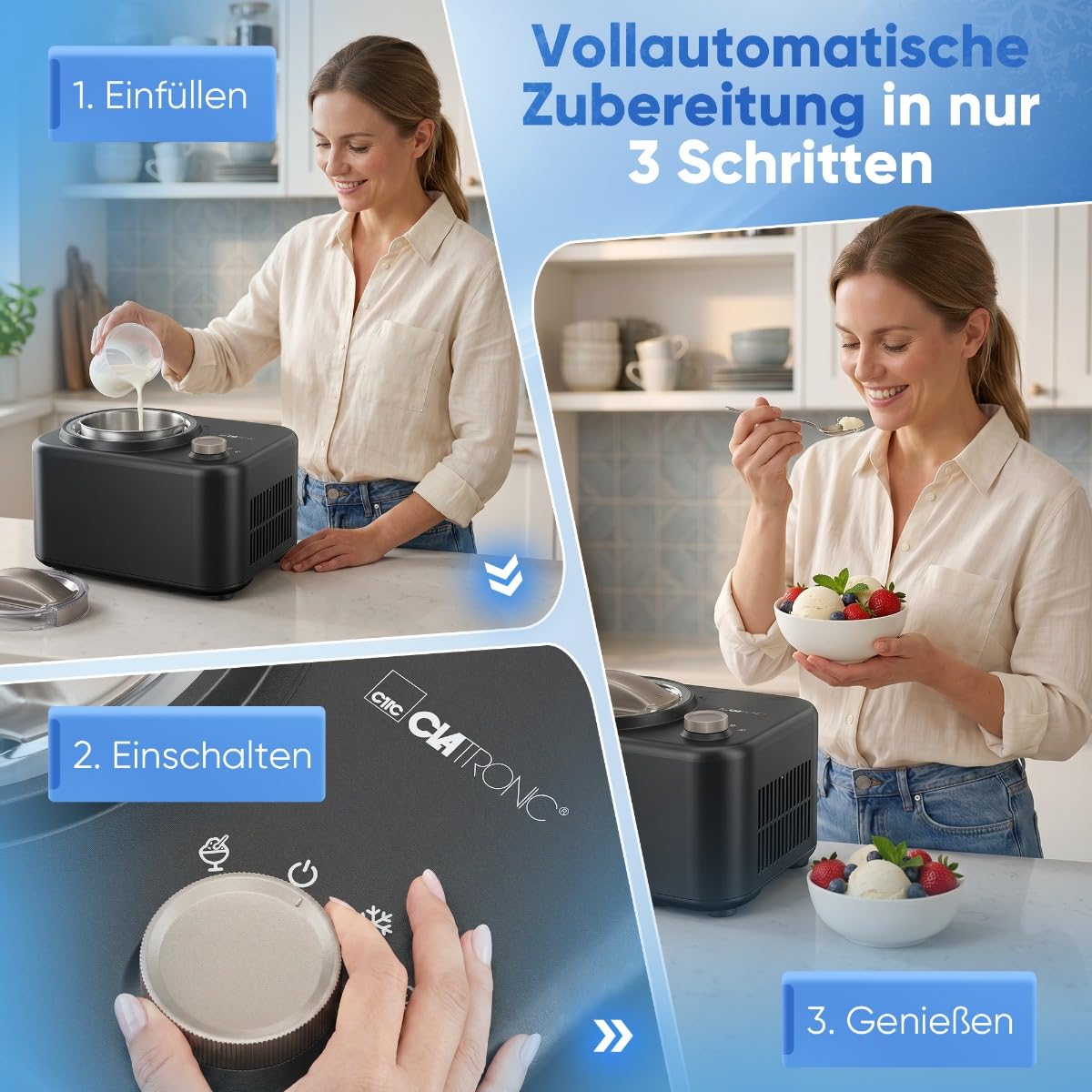 Clatronic® Eismaschine mit Kompressor | Eis in 60 min. | ohne Vorkühlen