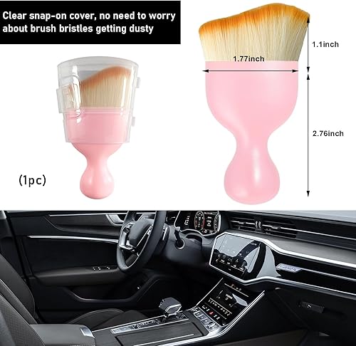 Miniatura 2 de Ziciner Cepillo para detalles del interior del automóvil, cepillo de polvo de cerdas suaves curvadas con anillo de botón de inicio, cepillo de
