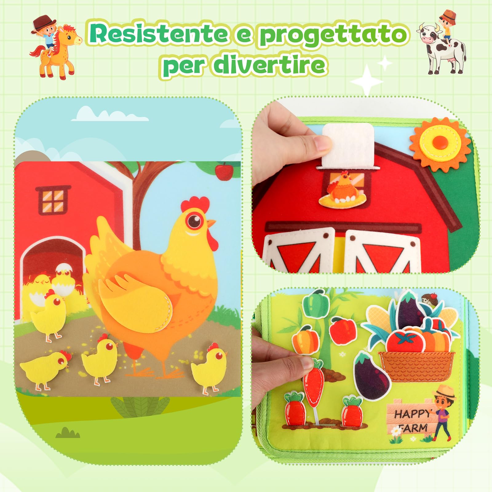 Busy Board Montessori 2 Anno, Giochi per Bambini – Quiet Book a Tema Fattoria con 25 Attività, Regalo per Bambini da 2 a 4 Anni, Compagno da Portare Ovunque per lo Sviluppo Precoce