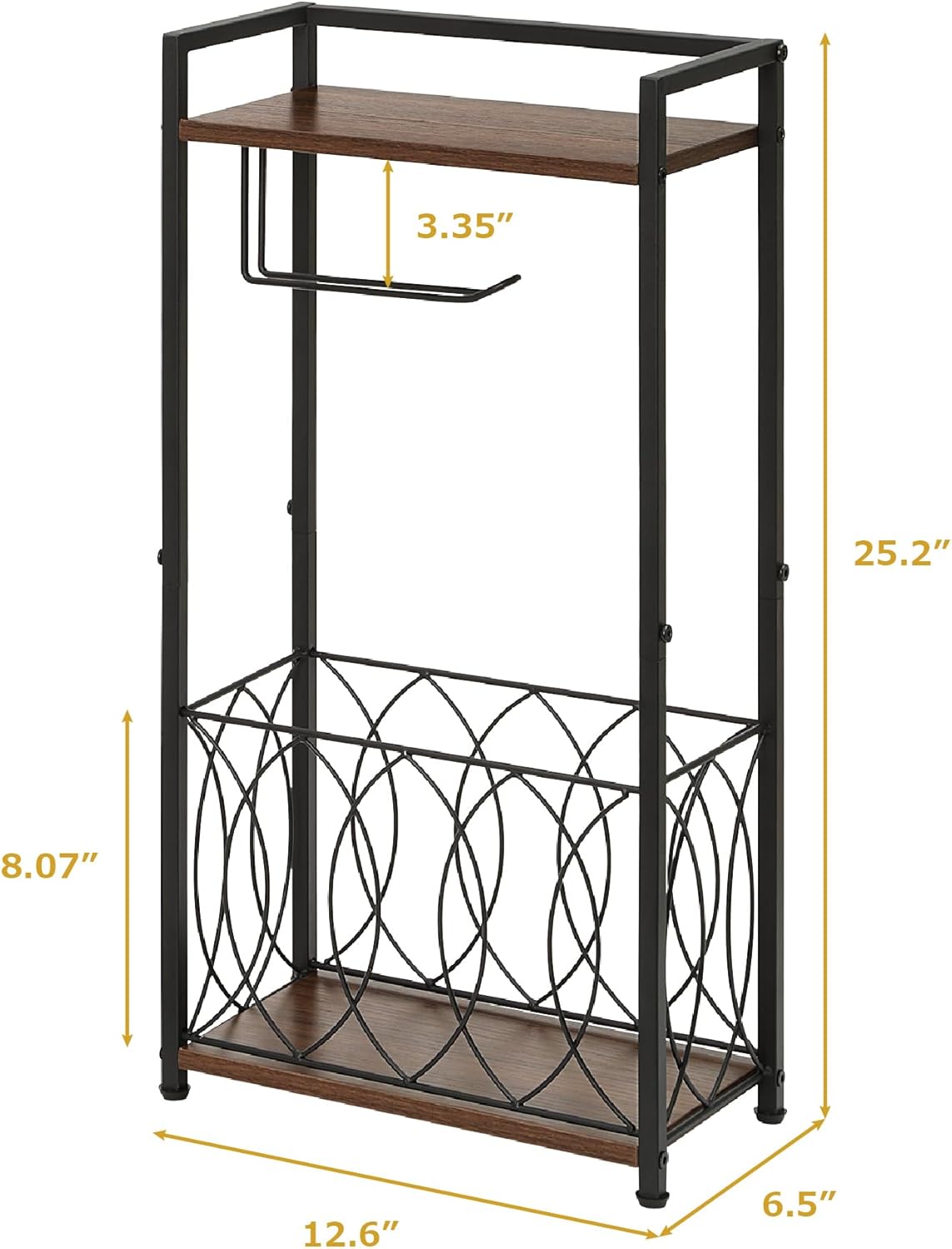 SunnyPoint Classic Space Saving Freestanding Toilet Paper Holder with Storage Shelf – Bathroom Space Saver for Phone, Tablet, and Magazines – All Purpose Bathroom Organizer Space Saver (Black)