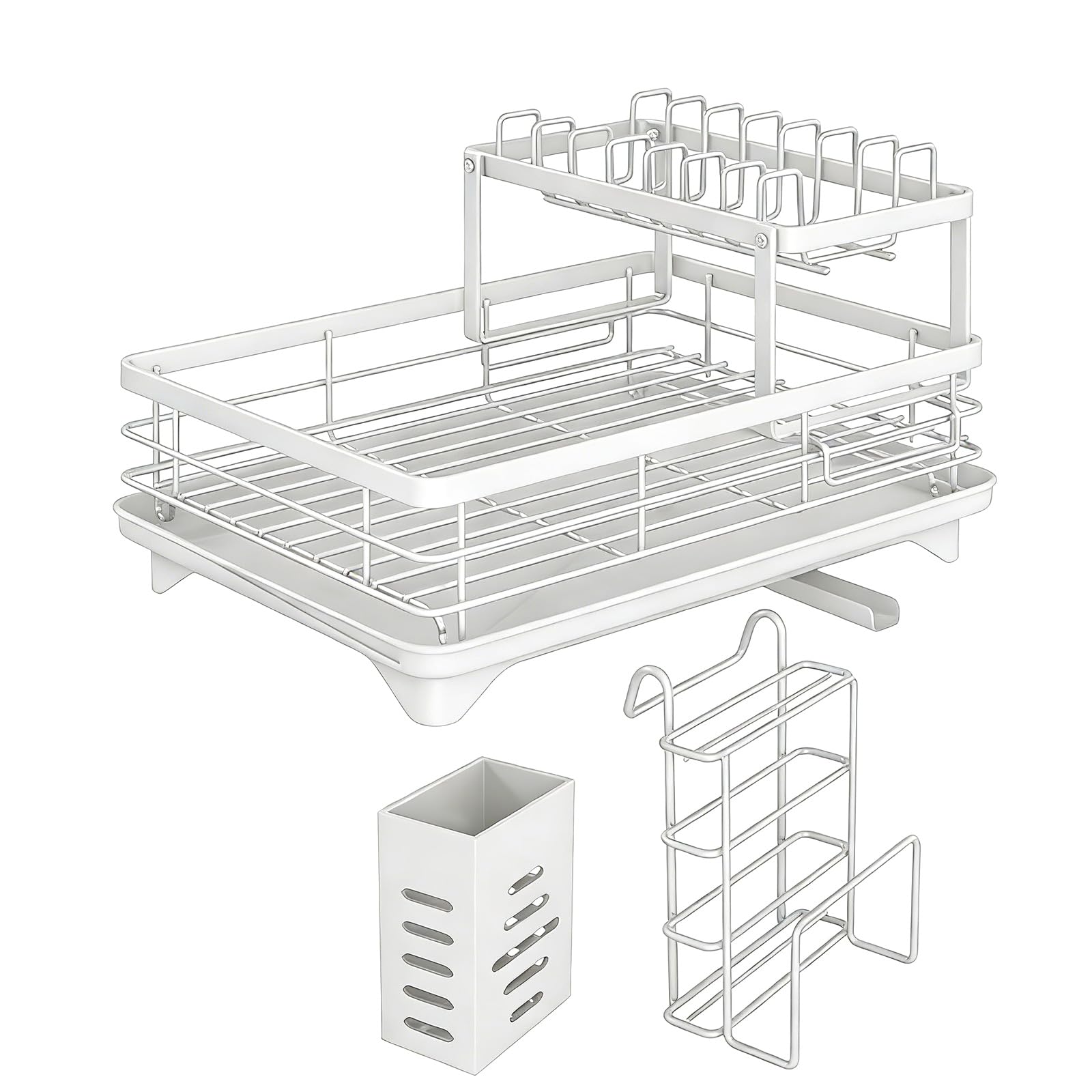 LUCKGONI Large Capacity 2-Tiered Drainer With Removable Drying Tray And Holder For Kitchen Counter Space Saving