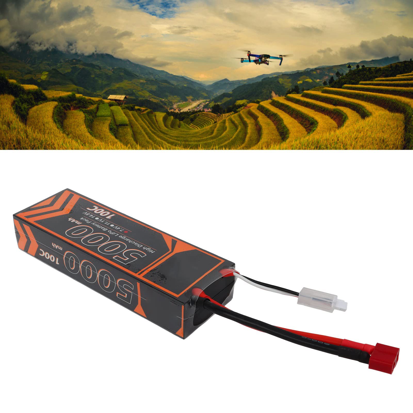 KKPLZZ Batteria Lipo RC 7,4 V 5000 MAh 2S 100C, Lipo Rigida con Spina