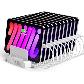 Unitek 2023 USB Charging Station, 10 Ports, USB C, Desktop Charging Stand, 120 W, PSE Certified, Simultaneous Charging, 10 Devices, 1.5A / 2.4A / 3A, Smart IC, Supports Multiple Devices, Android