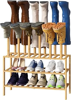 viewcare Boot Rack with Shoe Rack, Boot Rack Organizer Tall Boots for Closet, Bamboo Wood Shoe Shelf Storage Organizer for Entryway Small Space