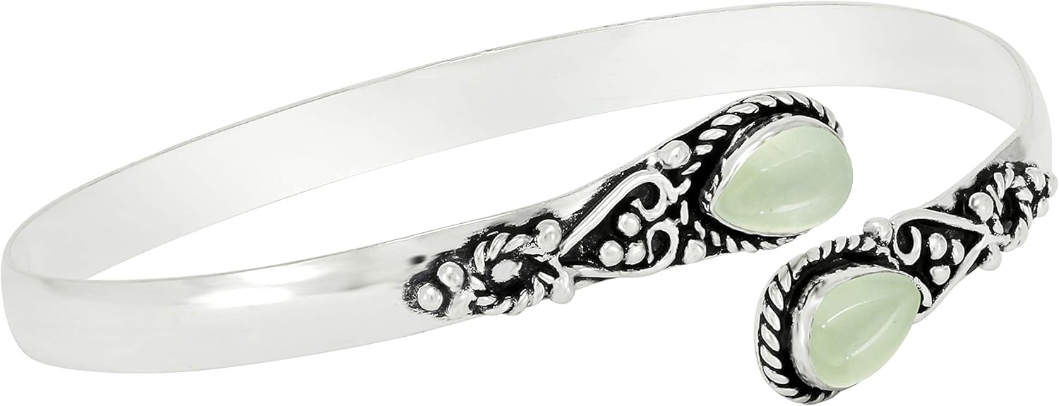 Pear Shape Natural Gemstones Bangle for Women - 925 Sterling Silver Plated Handmade Cuff Bracelet - Birthstone Adjustable Open Bangle Jewelry - Gift for Wedding Anniversaries Valentine's Day Christmas - Image 2