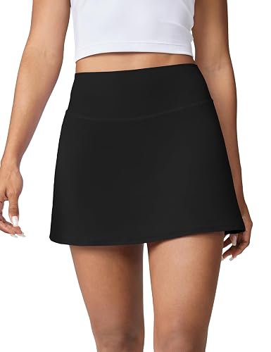 UNISSU Hugcurve Tennis Skirts for Women with Inner Pockets High Waisted Athletic Skorts for Running Golf Workout Sports - X-Small - Black