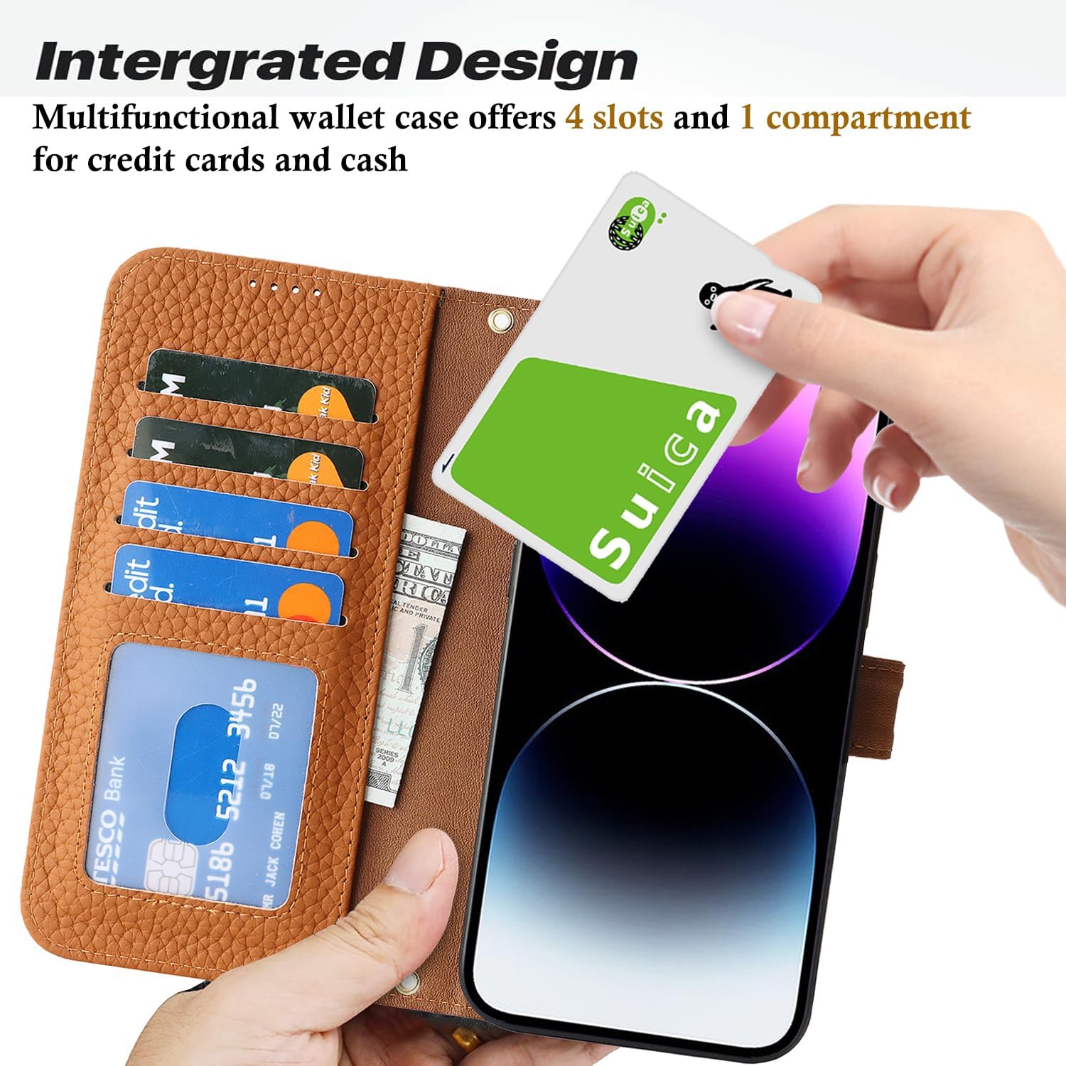 Zouzt Case for iPhone 14 Pro Max 6.7" Genuine Leather Wallet Case with 4 Card Slot, RFID Blocking Card Holder Magnetic Flip Folio Shockproof Phone Cover Women Men for iPhone 14 Pro Max - Amber