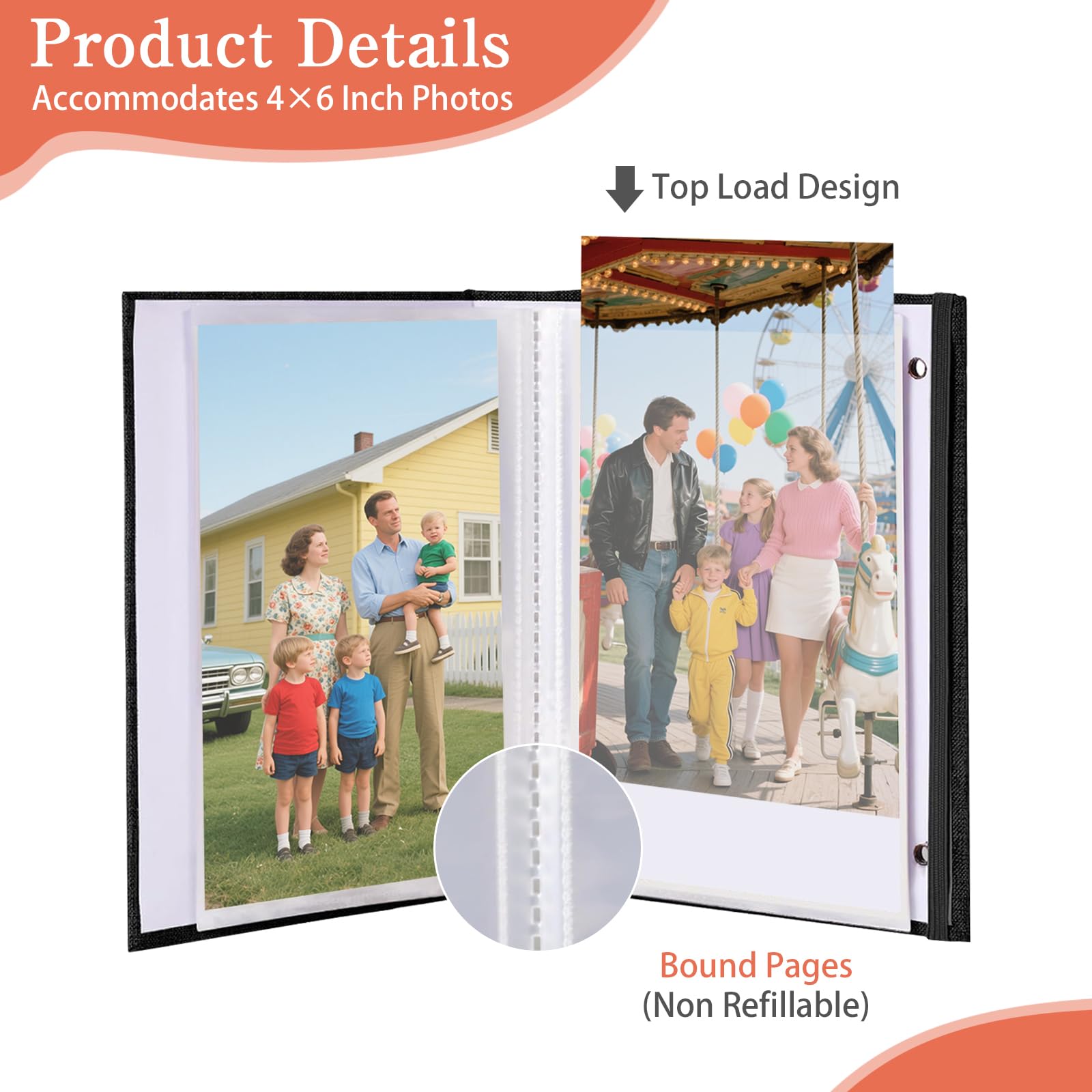Paquete de 24 álbumes de fotos, libro de recuerdos negro para fotos pequeñas de 4 x 6 pulgadas con ventana frontal, cubierta de lino, 26 páginas transparentes con capacidad para 52 fotos para