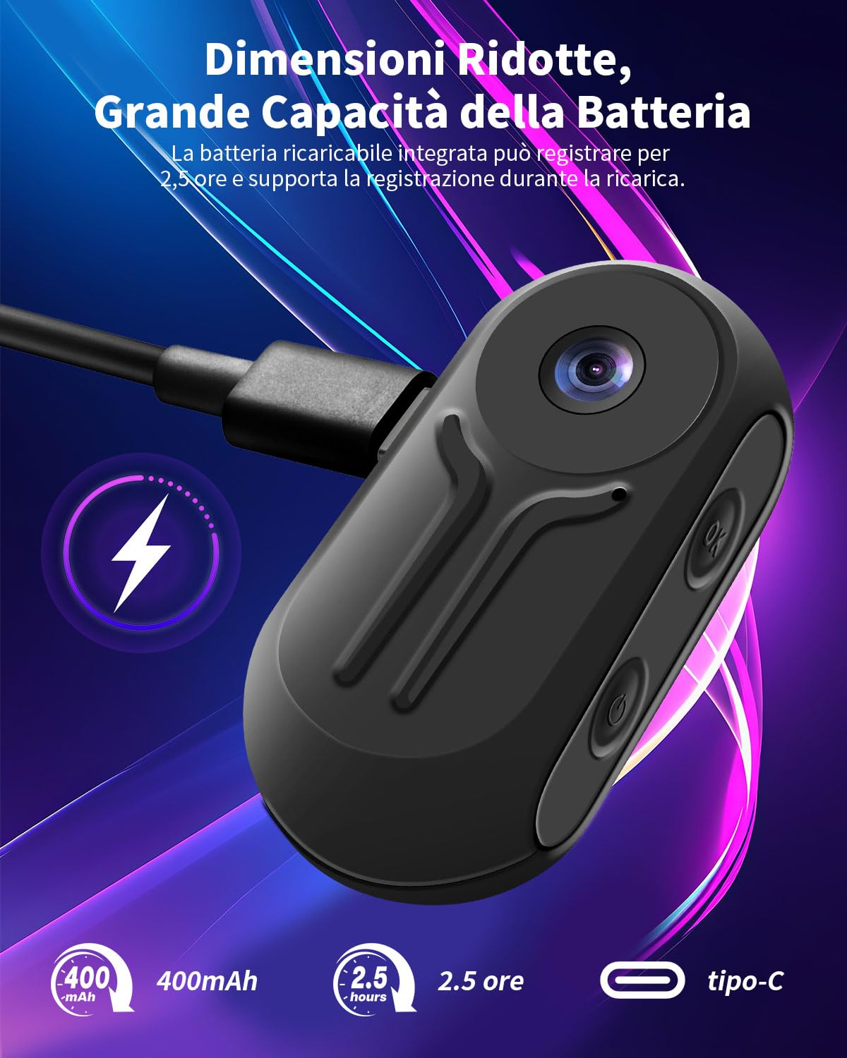Mini Action Cam, 120° Body Cam Action Camera Telecamera Moto Videocamera Sportiva con Schermo, 1080P HD POV Fotocamera Magnetica con Visione Notturna per Casco Moto Bici Pollici Vlog