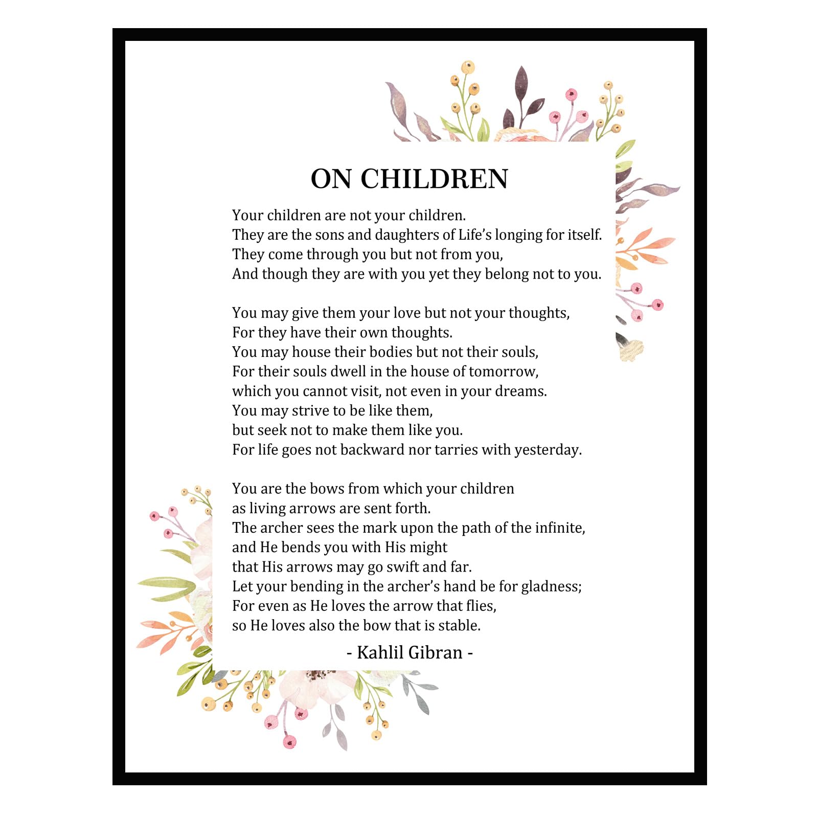 YYDESN On Children Poem Art Print, Kids Quote, The Prophet Print, On Children, Home Wall Art, Art Paper, Book Page Art, UNFRAMED, 8x10 inch