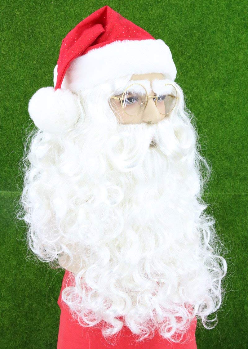 Santa Claus Beard and White Wig Santa Claus Classic White Beard and Hat Set for Christmas Party Cosplay Costume - Image 2