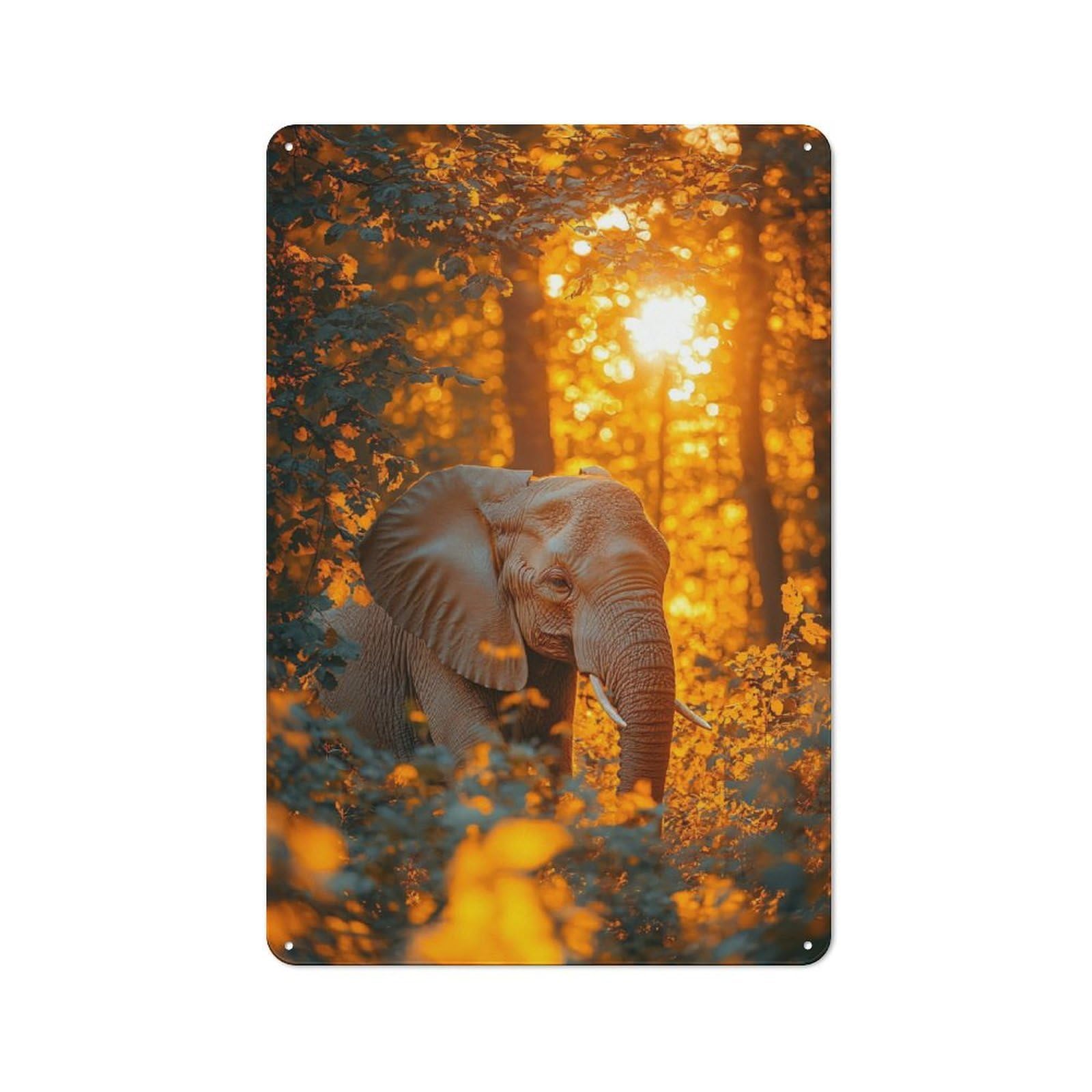 Junmoney Style-6 Retro Retro Metal Sign 30X20cm Featuring Elephant In Golden Forest Light, Garage Wall Decor For Garage, Hobby Room, Office Or Man Cave