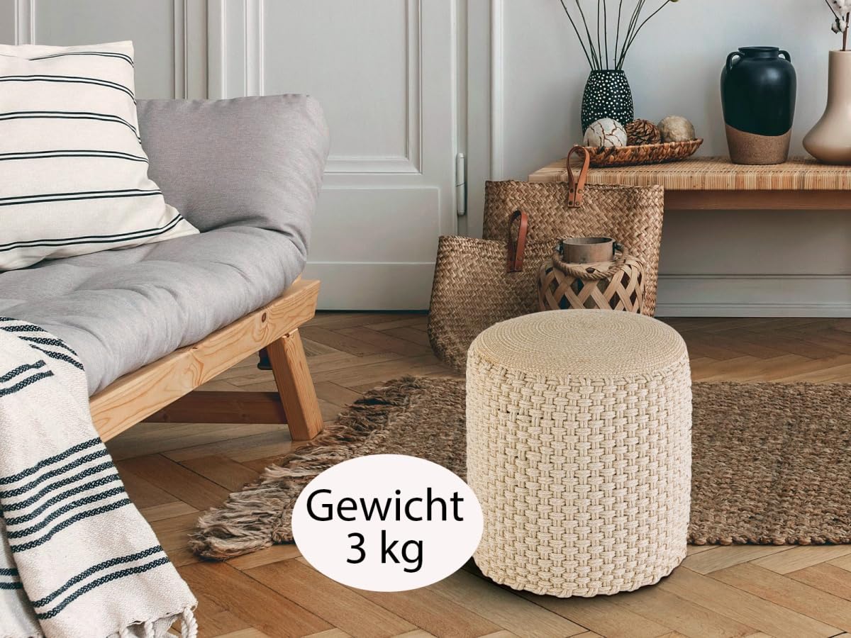 Hocker Sitzhocker Merino Pouf Indoor Outdoor ø40 H45cm Sitzpouf nachfüllbar Farbe beige - weiß