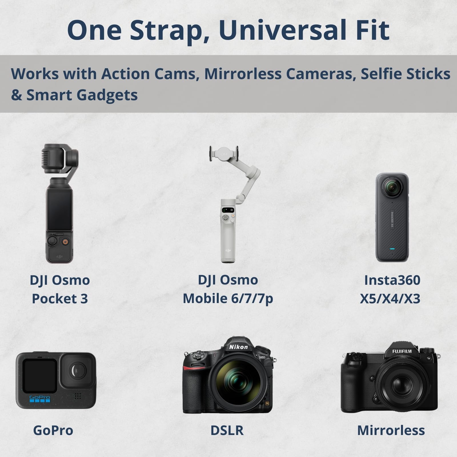 Sangle tour de cou et bandoulière réglable 2 en 1 pour DJI Osmo Pocket 3, Insta360 X5/X4, GoPro Hero, perche à selfie et accessoires d'appareil photo
