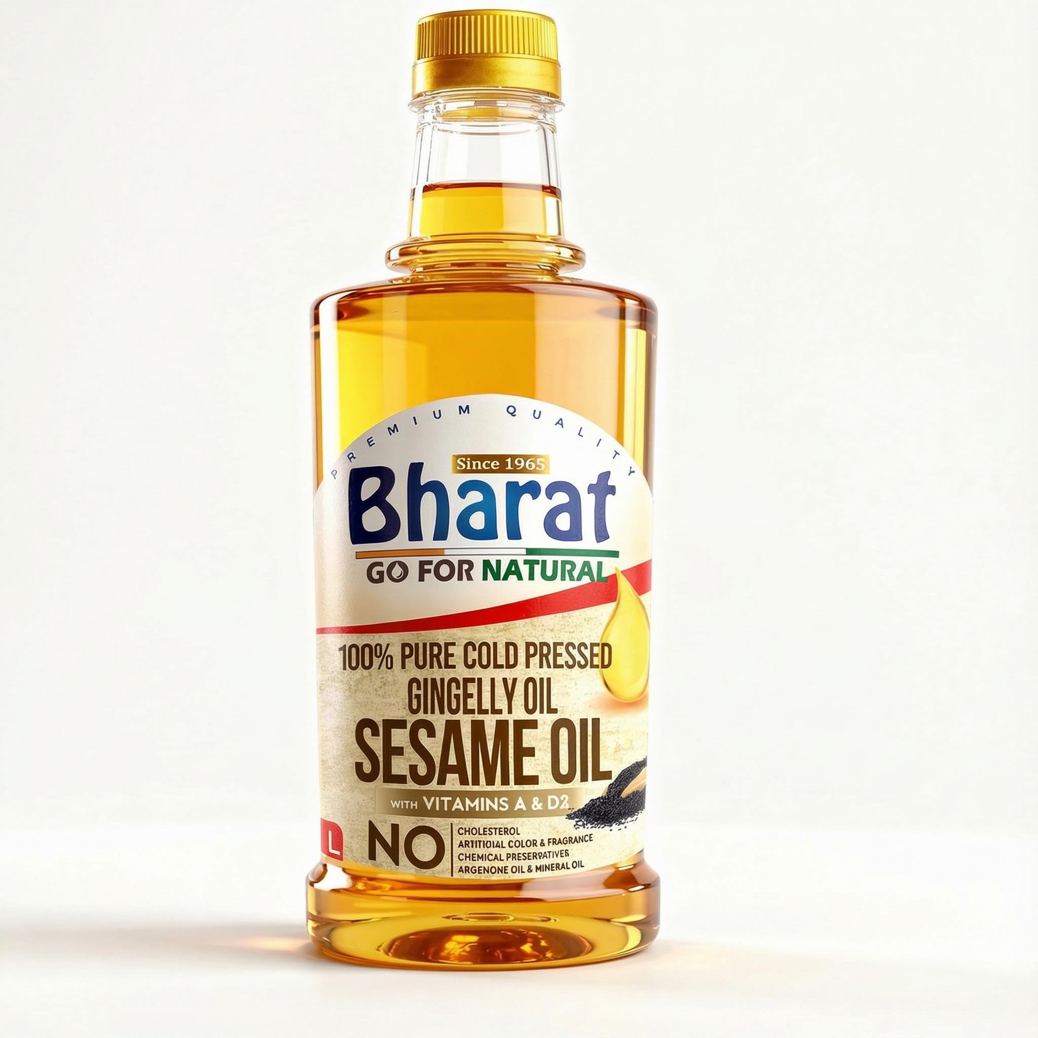 Bharat Cold Pressed Sesame Oil (Gingelly Oil) 1 Litre | 100% Pure & Natural | Wood Pressed | Rich in Vitamin E | Ideal for Cooking, Pickling & Asian Cuisine