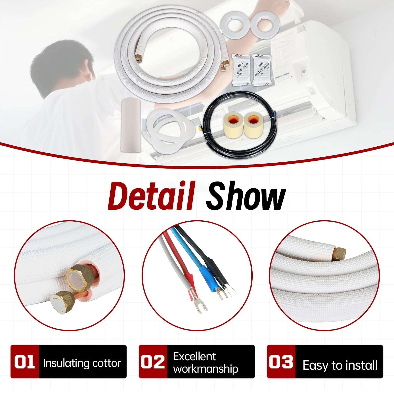findmall Tubo de cobre para aire acondicionado de 16 pies, tubo de cobre de 3/8 pulgadas y 5/8 pulgadas, tubos de cobre aislados para mini aire acondicionado dividido