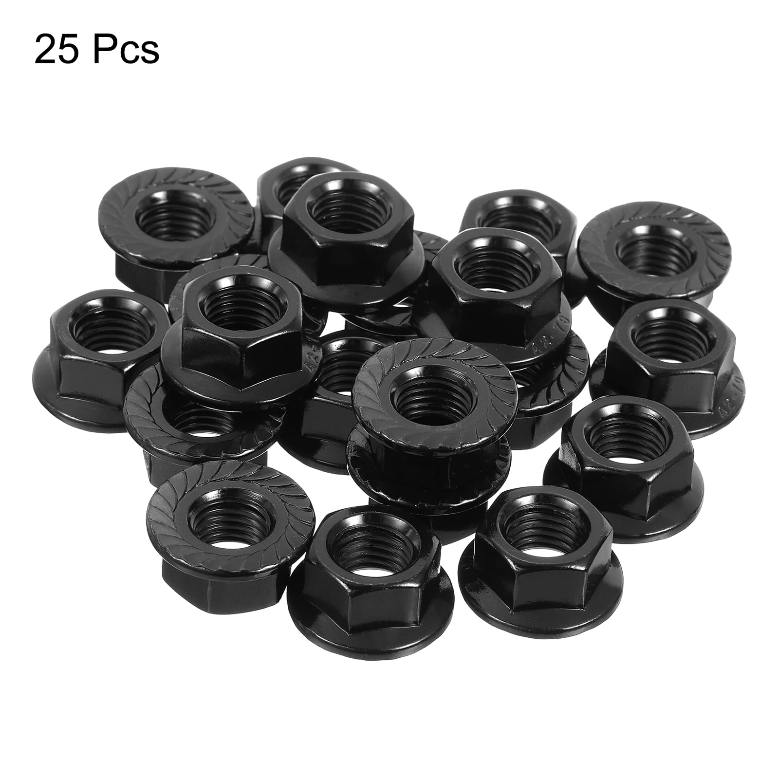 QUARKZMAN Écrous à Embase Hexagonale Crantée M10x1,25mm, 25 Pièces en Acier Inoxydable 304, Écrous à Embase Métrique Antidérapants, Filetage Complet, Finition Brillante, Noir,