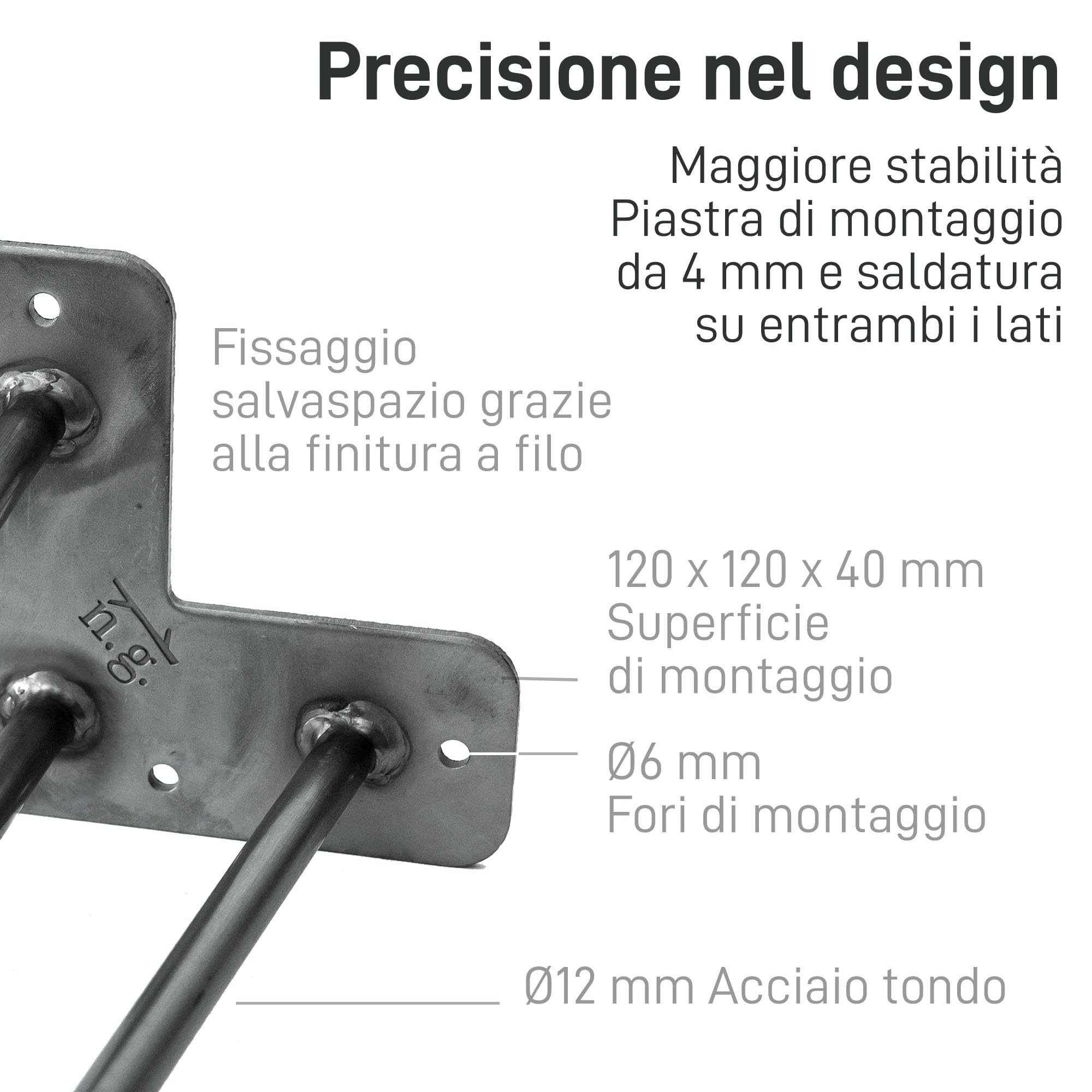 Natural Goods Berlin 4X Hairpin Leg Gambe per Tavolo | Diversi colori & dimensioni | Piedi per tavoli in metallo | Per tavolo da pranzo & scrivania | 71cm di altezza & 3-barre | Argento Industriale