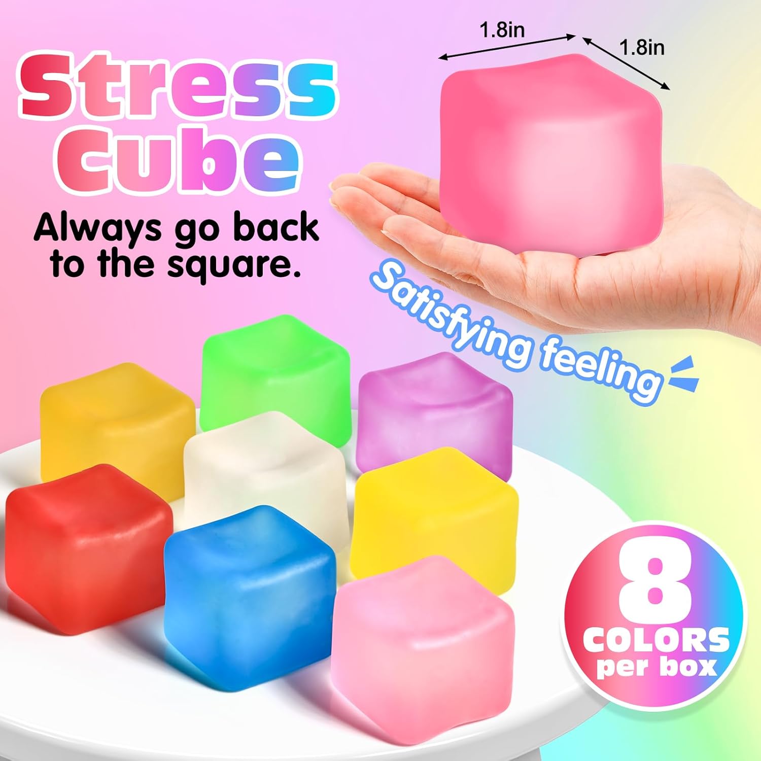 8 Pack Stress Cube, Slow Rising Ice Cube Stress Balls for Adults Kids, Sensory Fidget Toy for Anxiety Relief, Square Shape Squishy Ball Toys for Classroom Prizes, Nice Cube Squishy for Party Favors - Image 3