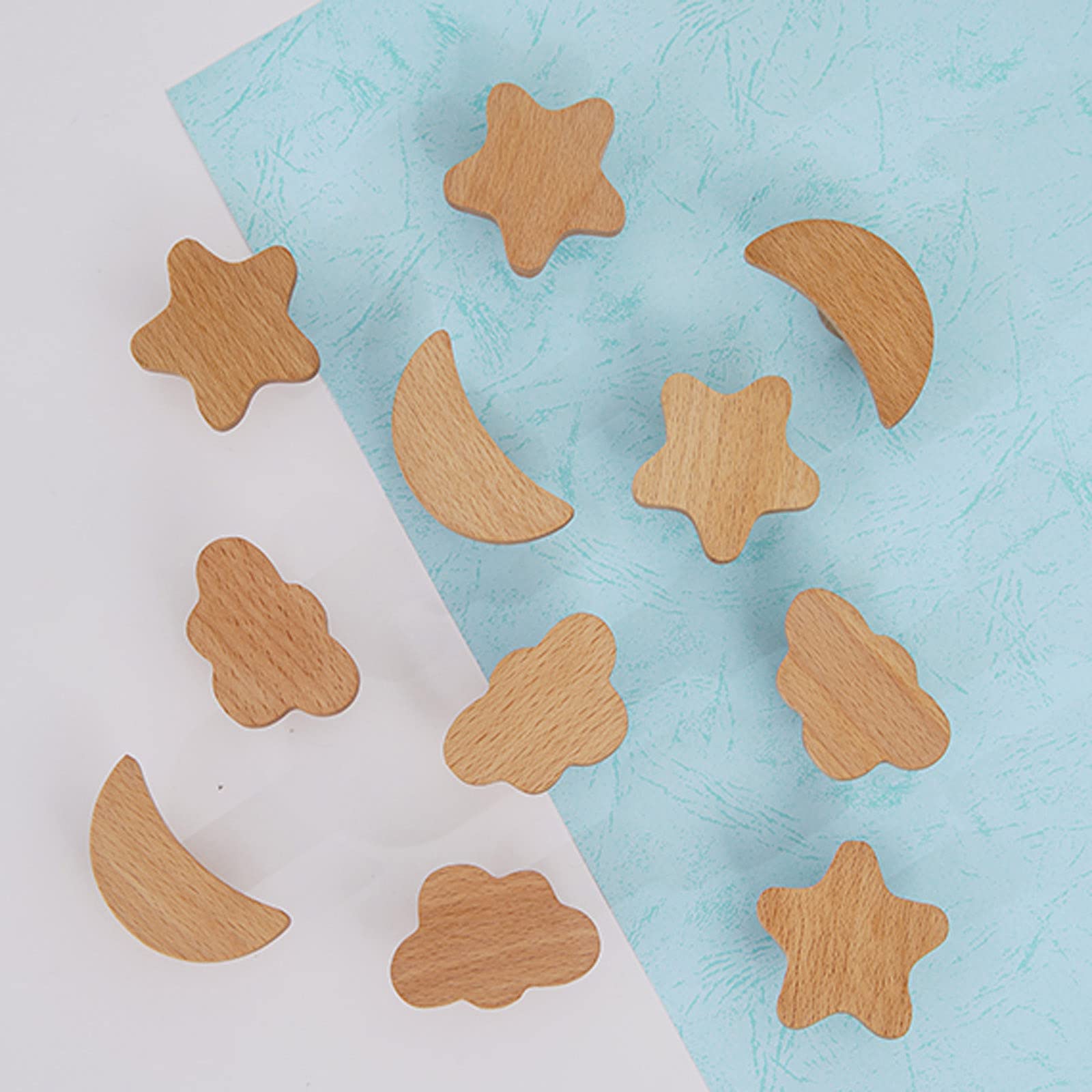 6 x maniglie per mobili in legno originale,maniglie per armadietti da cucina,pomelli e maniglie per camere per bambini,maniglie per cassetti a forma di nuvola dei cartoni animati,Clouds-Rawwood