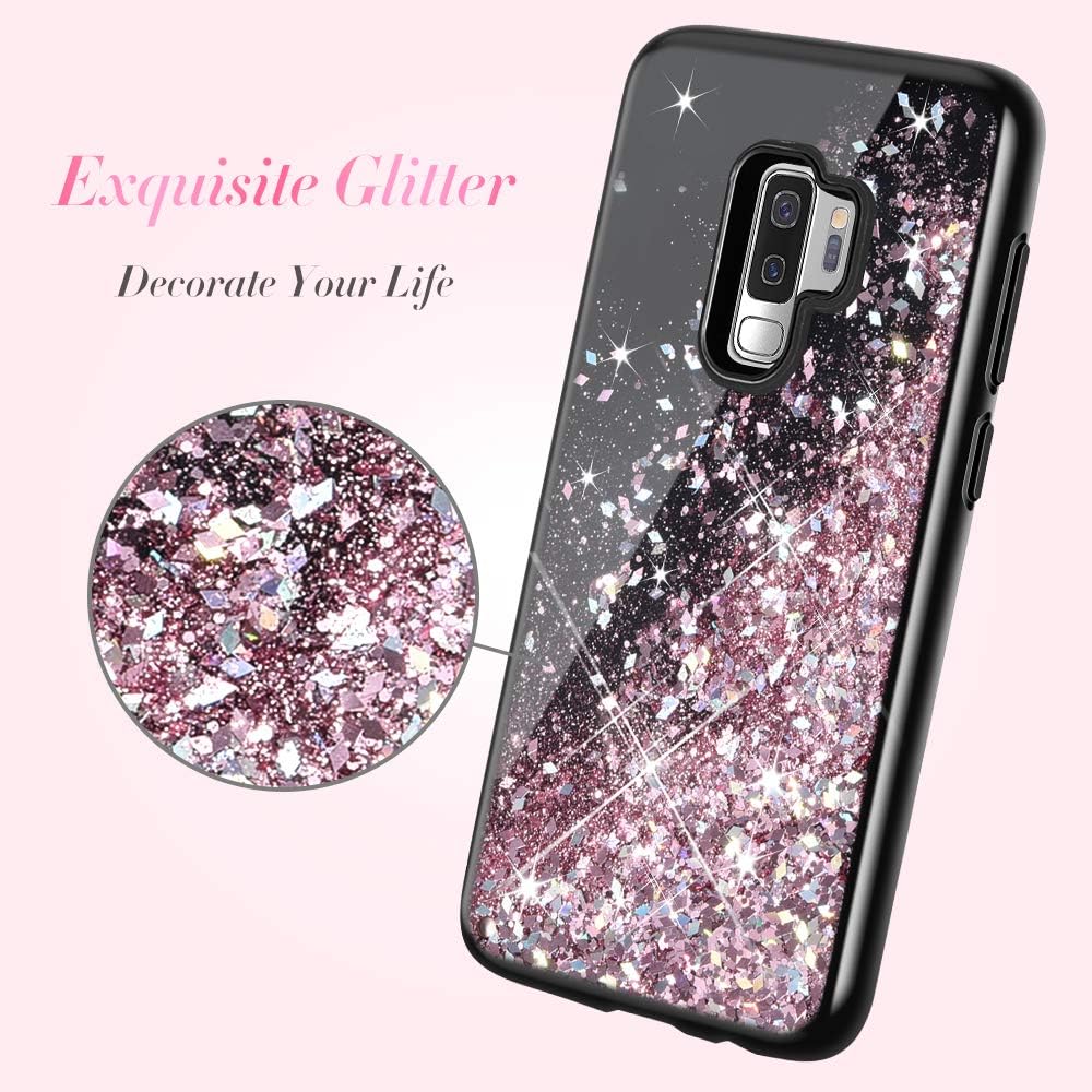 Caka Glitter Case for Galaxy S9 Plus Case for Women Girls Bling Luxury Fashion Flowing Liquid Floating Sparkle Glitter Soft TPU Black Case for Samsung Galaxy S9 Plus (Rose Gold)