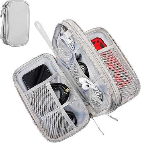 Bevegekos Bolsa organizadora de cargador de cable bolsa de viaje mediana para electrónica y accesorios gris claro mediano