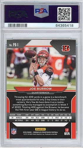 Miniatura 2 de Graded 2020 Panini Chronicles Joe Burrow #PB1 Prizm Black Rookie RC Football Card PSA 10 Gem Mint