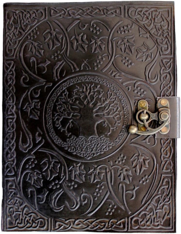 CARVEx Black Leather Journal Tree of Life Handmade Writing Notebook 10x7 Inches Unlined Paper, Antique Leatherbound Daily Diary Notepad Sketchpad for Men and Women